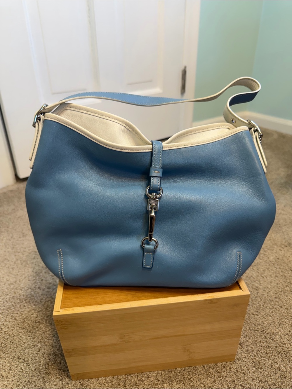 Coach Jackie Blue Leather with white  Trim